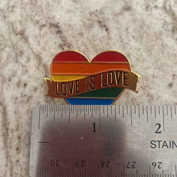 Rainbow heart pin. Pride pin. LGBTQ. Love is love. About 1 1/2 in across. - Picture 4 of 4